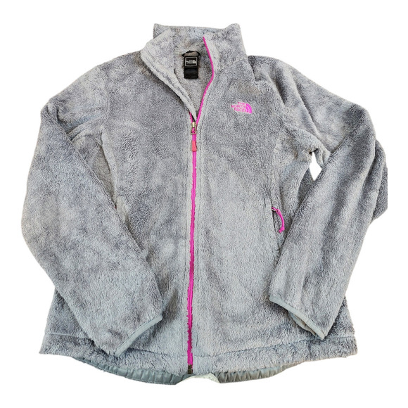 The North Face womens sz Med. fleece jacket full zip gray pink zip pockets - Picture 1 of 13